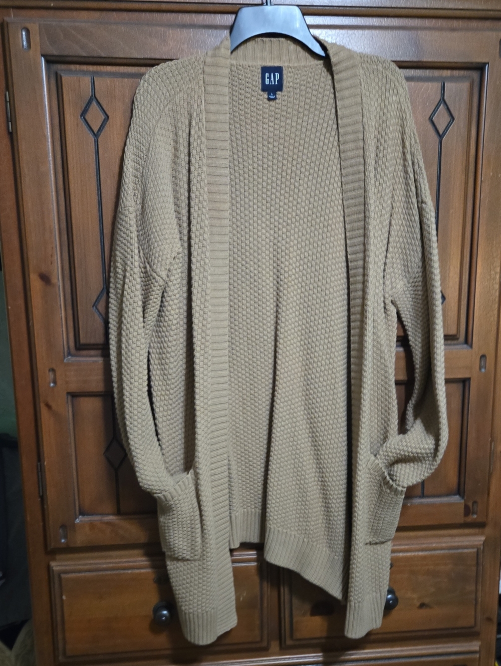 GAP Waffle-Knit Open Cardigan — Camel Brown